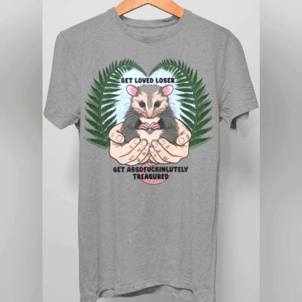 Handcrafted Get Loved Loser Possum Heart Hand Shirt